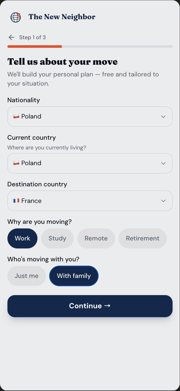 The New Neighbor onboarding flow personalising the checklist