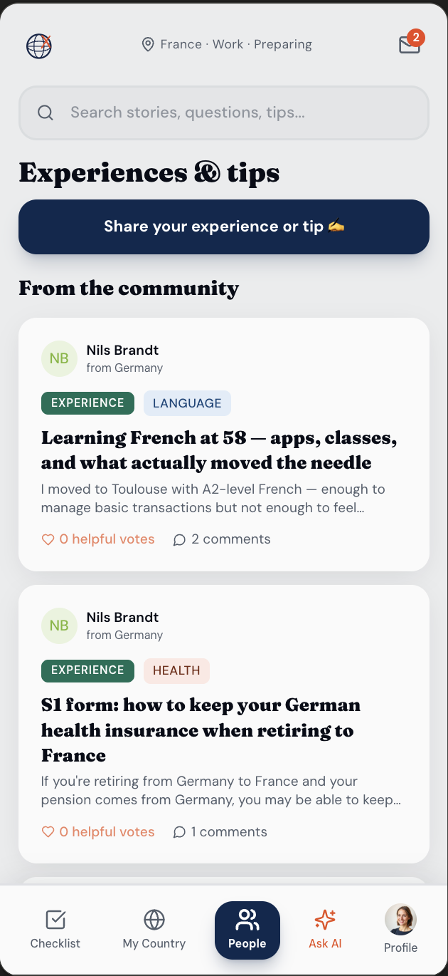 Community feed of small, specific relocation questions and answers